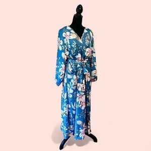 SHEIN Curve Blue Floral Satin Maxi Dress Size 1XL